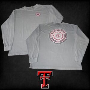Comfort Colors Texas Tech Red Raiders Long Sleeve Shirt Mandala Gray XL *FLAW